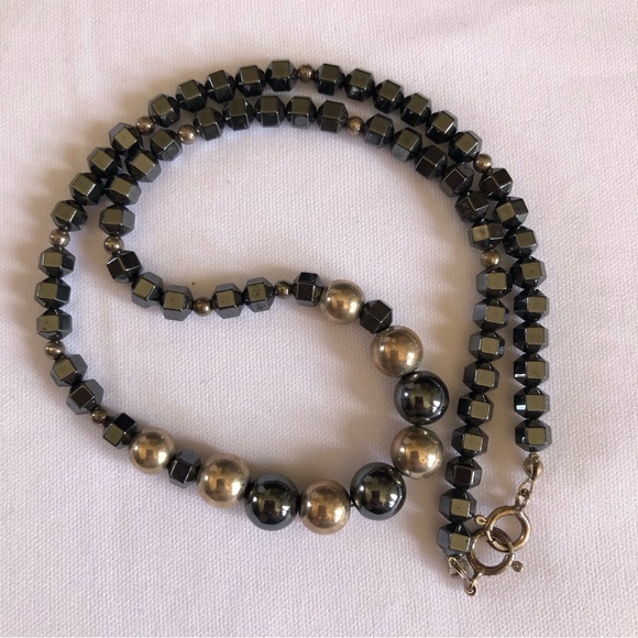 16.5” Hematite and Metallic Silver Tone Bead Necklace - Picture 10 of 15
